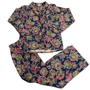 VTG 70s Carole 100% Cotton Paisley Print Pajama Set Womens Button Up Top Pants